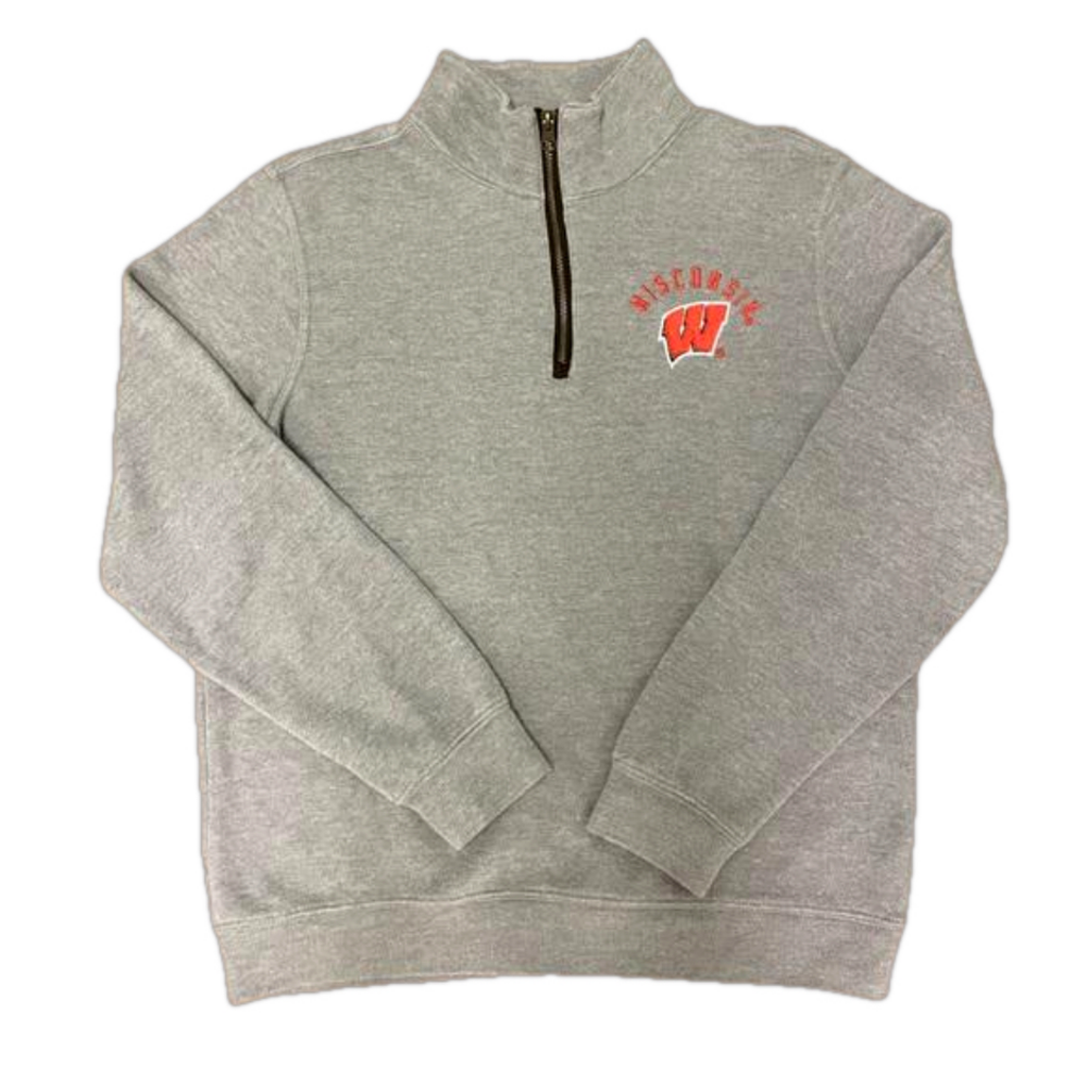 Wisconsin Badgers 1/4 Zip Sweater, Gray, Small. Champion